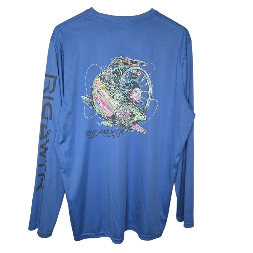 Rig & Water Mens Performance Blue Long Sleeve Outdoor Fishing Shirt Size XL